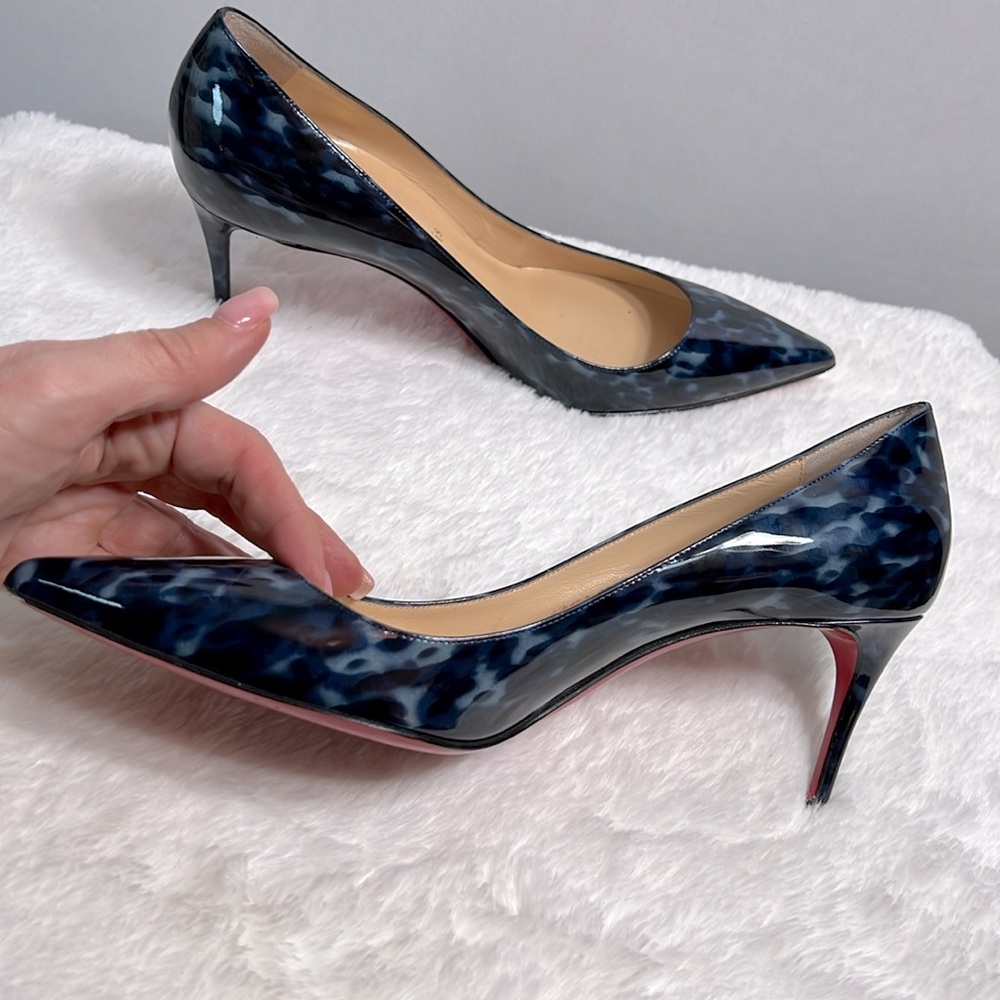 Christian Louboutin Decollete Blue Patent Leather Tortoise Print Pump size 37.5 - Picture 11 of 12